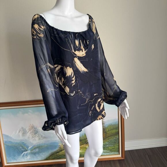 Vintage Dana Buchman Silk Floral Top With Sheet Balloon Sleeves Size M - Picture 3 of 8